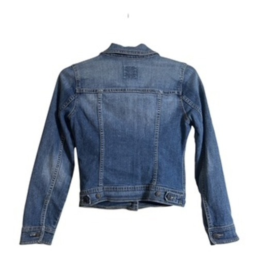 Old Navy Womens Medium Wash Denim Trucker Jacket Size Small Distressed Stretch - Picture 5 of 11